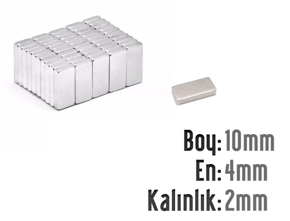 Boy: 10mm - En: 4mm - Kalınlık: 2mm Neodyum Mıknatıs