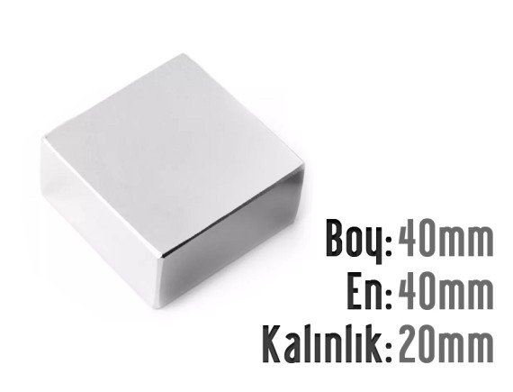  Boy: 40mm - En: 40mm - Kalınlık: 20mm Neodyum Mıknatıs