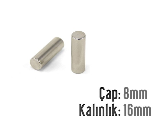 Çap: 8mm x Kalınlık: 16mm Neodyum Mıknatıs