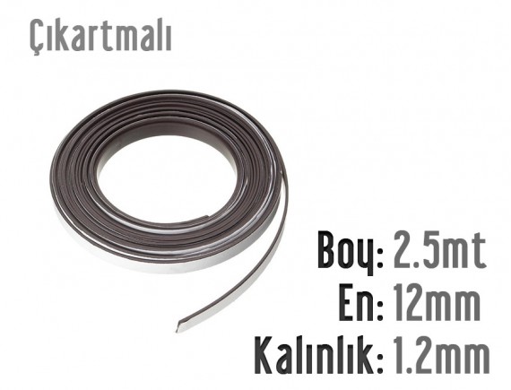 Boy: 2.5mt - En: 12mm - Kalınlık: 1.2mm Etiketli Şerit Magnet